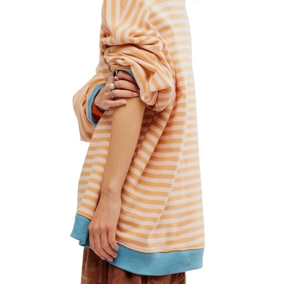 Free people We The Free Striped Sweatshirt - Peach and Blue NWOT - Picture 3 of 12
